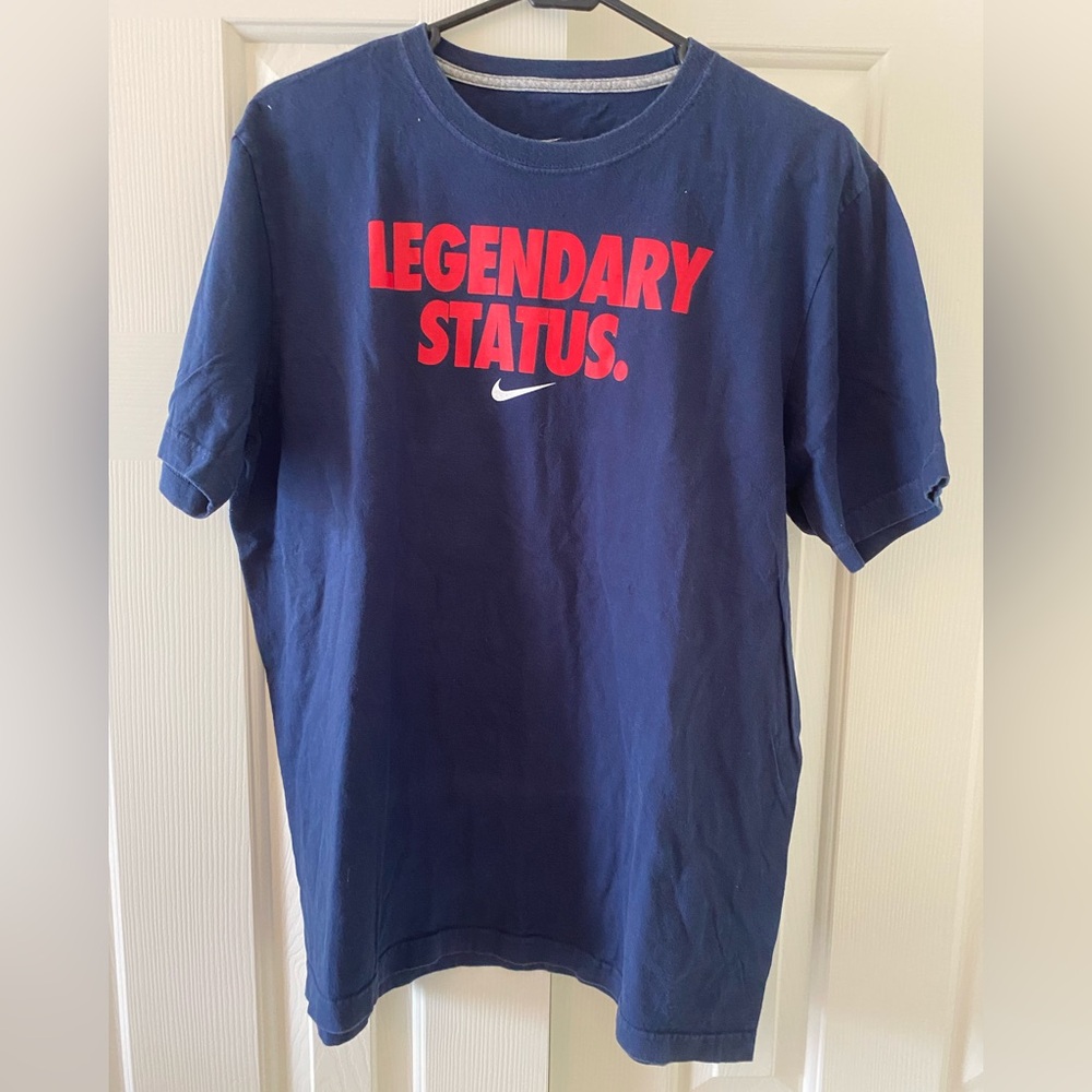 Nike Men's Short Sleeve Tee in Navy with Red Print